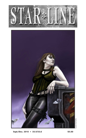 Cover of Star*Line 33.5/6 showing a leather clad woman, a weapon strapped to one thigh